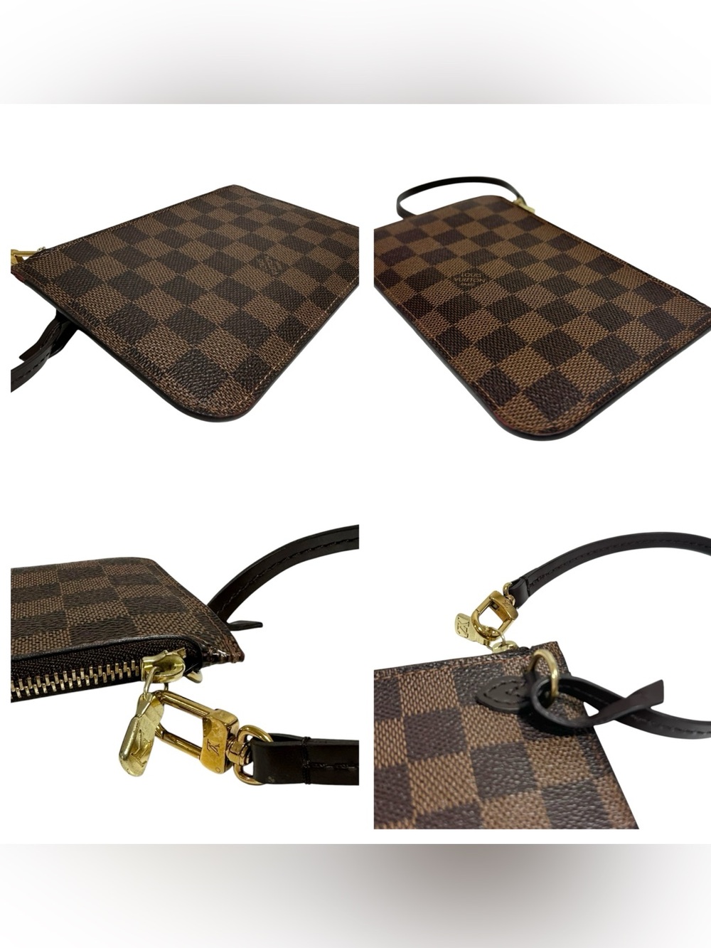 Louis Vuitton Damier Ebene Canvas & Leather Wristlet with Red Interior - Picture 7 of 14